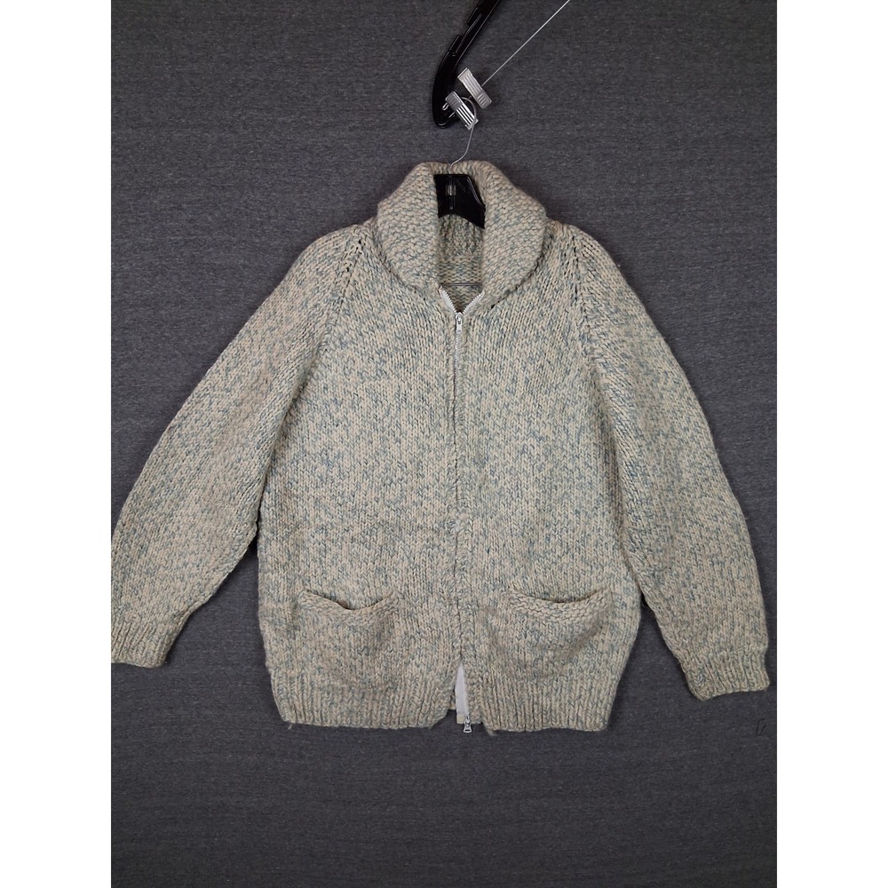 Vintage Adult Sweater L 44 Blue Wool Heavyweight Thick Cardigan Handmade VTG‎